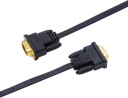 Thin Computer Monitor VGA Cable 6Ft Standard 15 Pin Connector Male to Male VGA Cord Flat Wire for Desktop (6 Feet, Black)