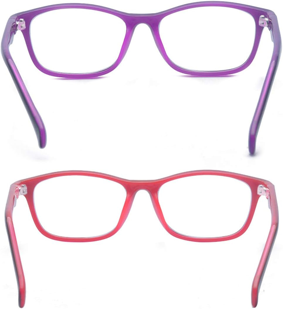 2 Pack Kids anti Blue Light Glasses Classic Rectangle Eyewear anti Harmful Blue Light/Uv400 | anti Glare (Purple+Red, 47)