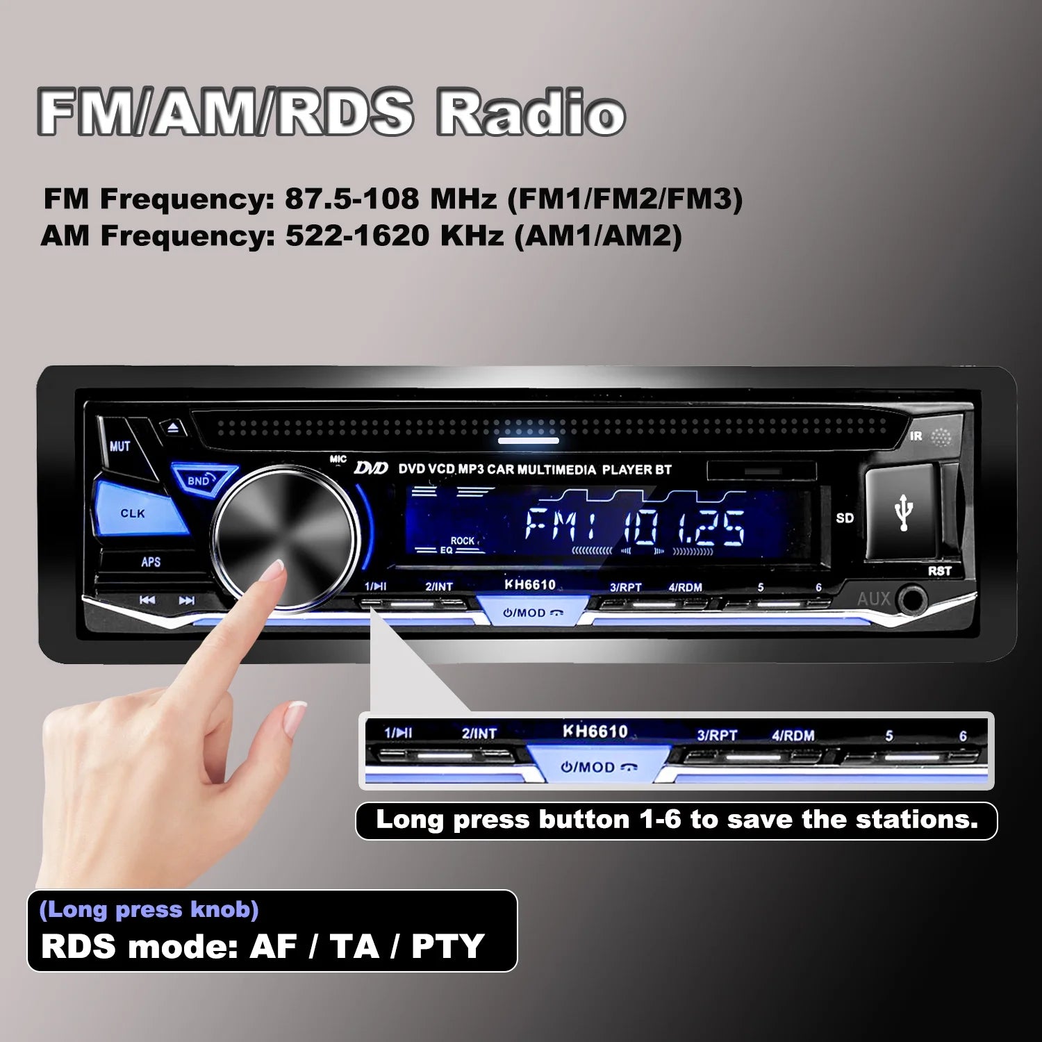 Single 1 DIN Car Stereo with CD/DVD Player Bluetooth AM/FM/RDS Radio USB SD Aux Audio Receivers