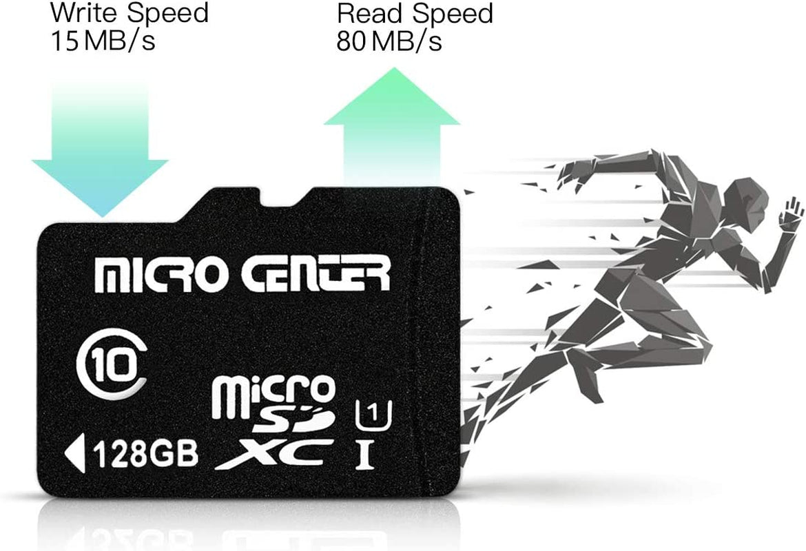 Micro Center 128GB Class 10 Microsdxc Flash Memory Card with Adapter for Mobile Device Storage Phone, Tablet, Drone & Full HD Video Recording - 80Mb/S UHS-I, C10, U1 (1 Pack)