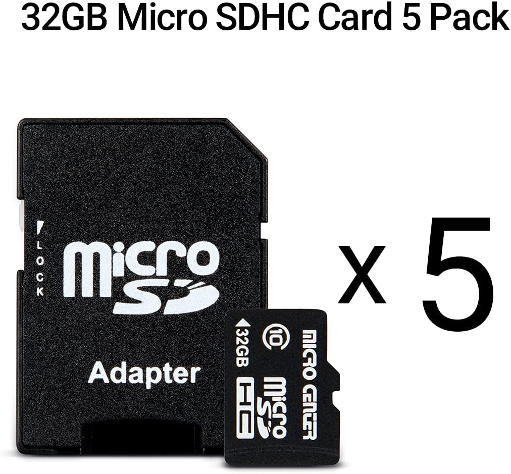 32GB Class 10 Micro SDHC Flash Memory Card with Adapter for Mobile Device Storage Phone, Tablet, Drone & Full HD Video Recording - 80Mb/S UHS-I, C10, U1 (5 Pack)