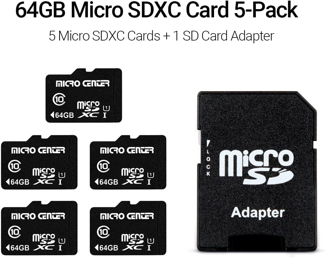 64GB Class 10 Microsdxc Flash Memory Card with Adapter for Mobile Device Storage Phone, Tablet, Drone & Full HD Video Recording - 80Mb/S UHS-I, C10, U1 (5 Pack)