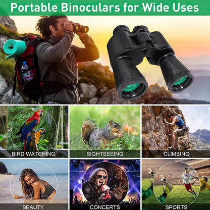 Binoculars, 20X50 Binoculars for Adults, Compact HD High Powered Binoculars with Low Night Vision 28Mm Large Field Binoculars with BAK4 Prism FMC Lens for Hunting Bird Watching Sports